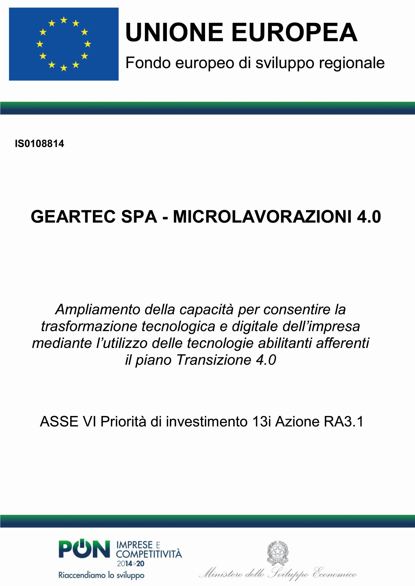 Certificato finanziazione europea Geartec